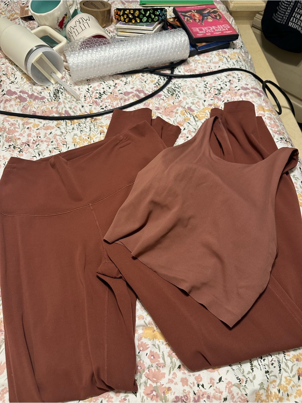 Nike Rust-Brown High-Waist Leggings with Matching Crop Tank